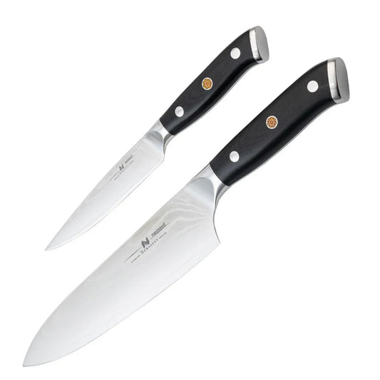 Set 2 cutite profesionale, din otel Damascus, Naimeed D6833, damasc 67 de straturi,  Negru