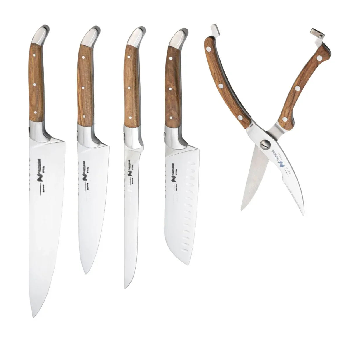 Cutit Santoku profesional, din otel inoxidabil, 31 cm, Naimeed D6838, Maro deschis