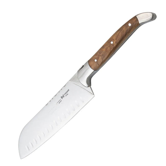 Cutit Santoku profesional, din otel inoxidabil, 31 cm, Naimeed D6838, Maro deschis