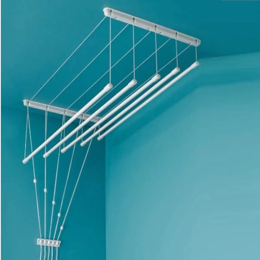 Uscator rufe de tavan, metalic, 5 bare, Naimeed D6840, 180x50x320cm, Alb