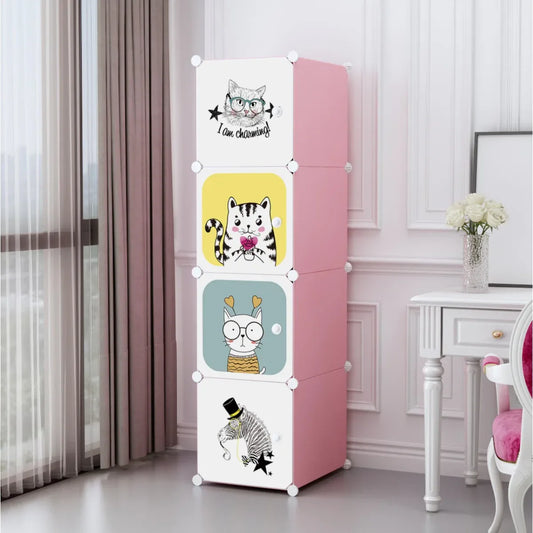 Dulap Modular Copii, 4 Usi, Naimeed D6849, 146x35x35 cm, Roz