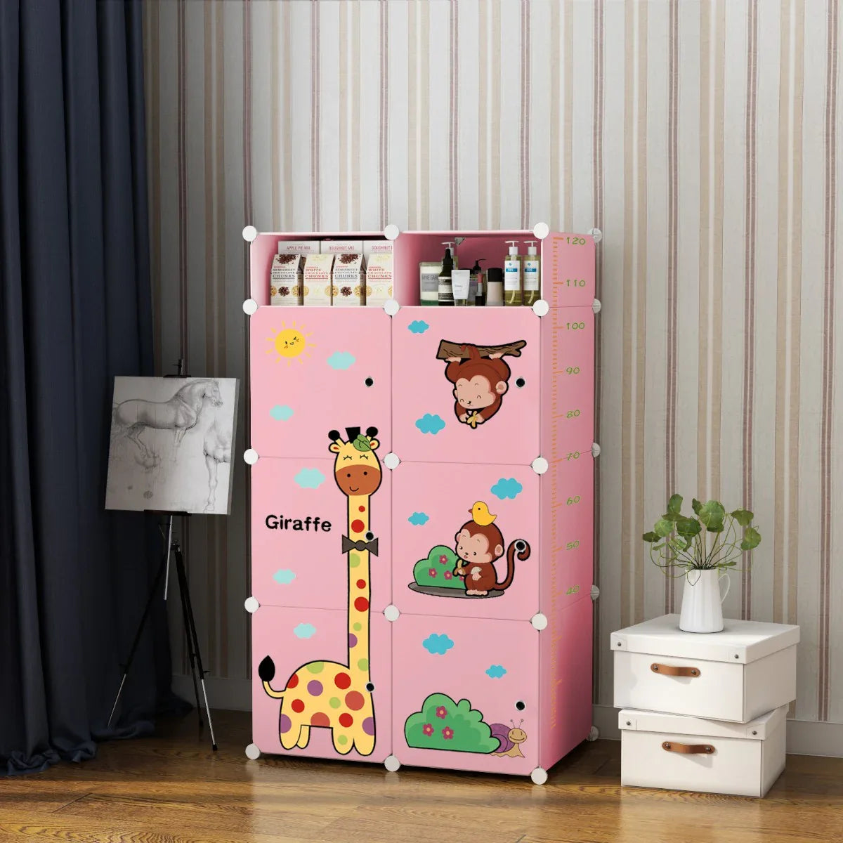 Dulap Modular Copii, 6 Usi, Naimeed D6855, 110x75x37 cm, Roz