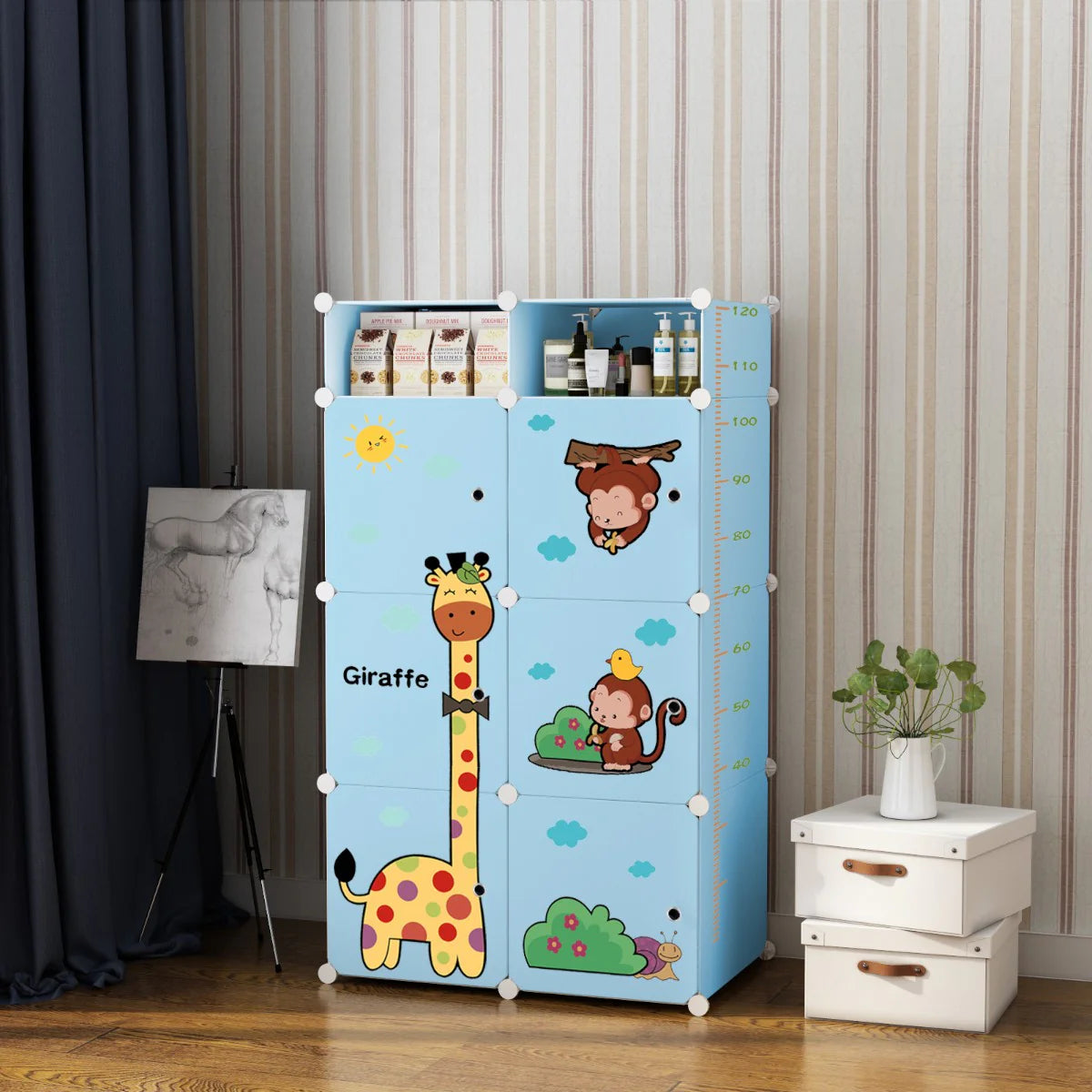 Dulap Modular Copii, 6 Usi, Naimeed D6856, 110x75x37 cm, Albastru