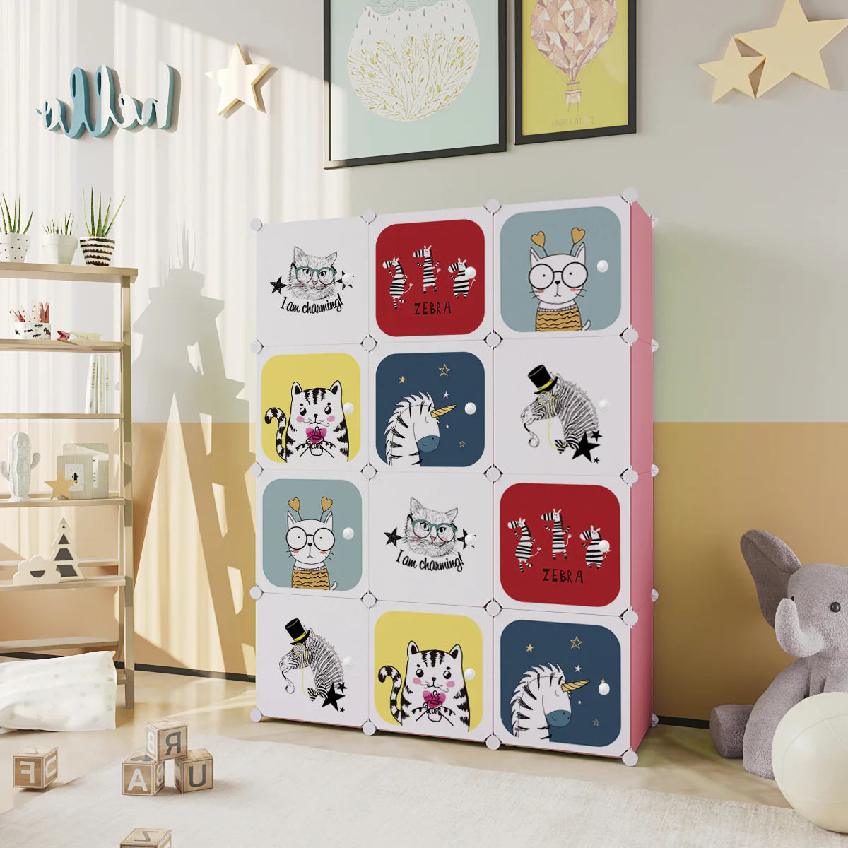 Dulap Modular Copii, 12 Usi, Naimeed D6864, 148x110x37 cm, Roz