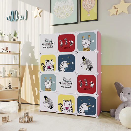 Dulap Modular Copii, 12 Usi, Naimeed D6864, 148x110x37 cm, Roz