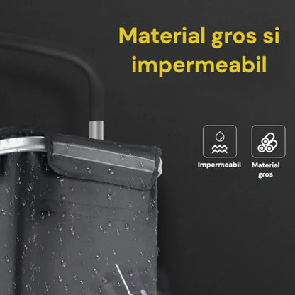Carucior cumparaturi pliabil cu 2 roti rezistente si sac textil, detasabil cu 2 buzunare laterale, Naimeed D6869, capacitate 43.5L, 96x42x28cm, Albastru