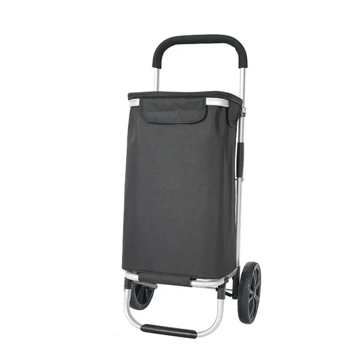 Carucior cumparaturi pliabil cu 2 roti rezistente si sac textil impermeabil, detasabil cu 2 buzunare laterale, Naimeed D6868, capacitate 43.5L, 96x42x28cm, Negru