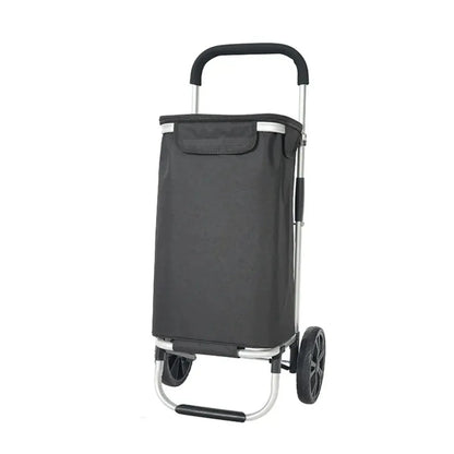 Carucior cumparaturi pliabil cu 2 roti rezistente si sac textil impermeabil, detasabil cu 2 buzunare laterale, Naimeed D6868, capacitate 43.5L, 96x42x28cm, Negru