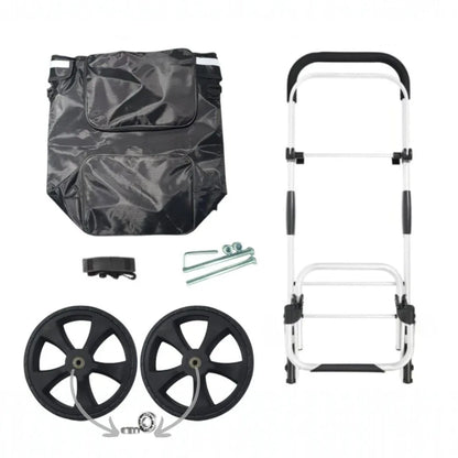 Carucior cumparaturi pliabil cu 2 roti rezistente si sac textil impermeabil, detasabil cu 2 buzunare laterale, Naimeed D6868, capacitate 43.5L, 96x42x28cm, Negru