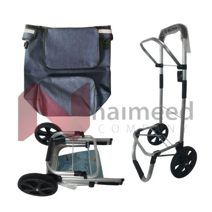 Carucior cumparaturi pliabil cu 2 roti rezistente si sac textil, detasabil cu 2 buzunare laterale, Naimeed D6869, capacitate 43.5L, 96x42x28cm, Albastru