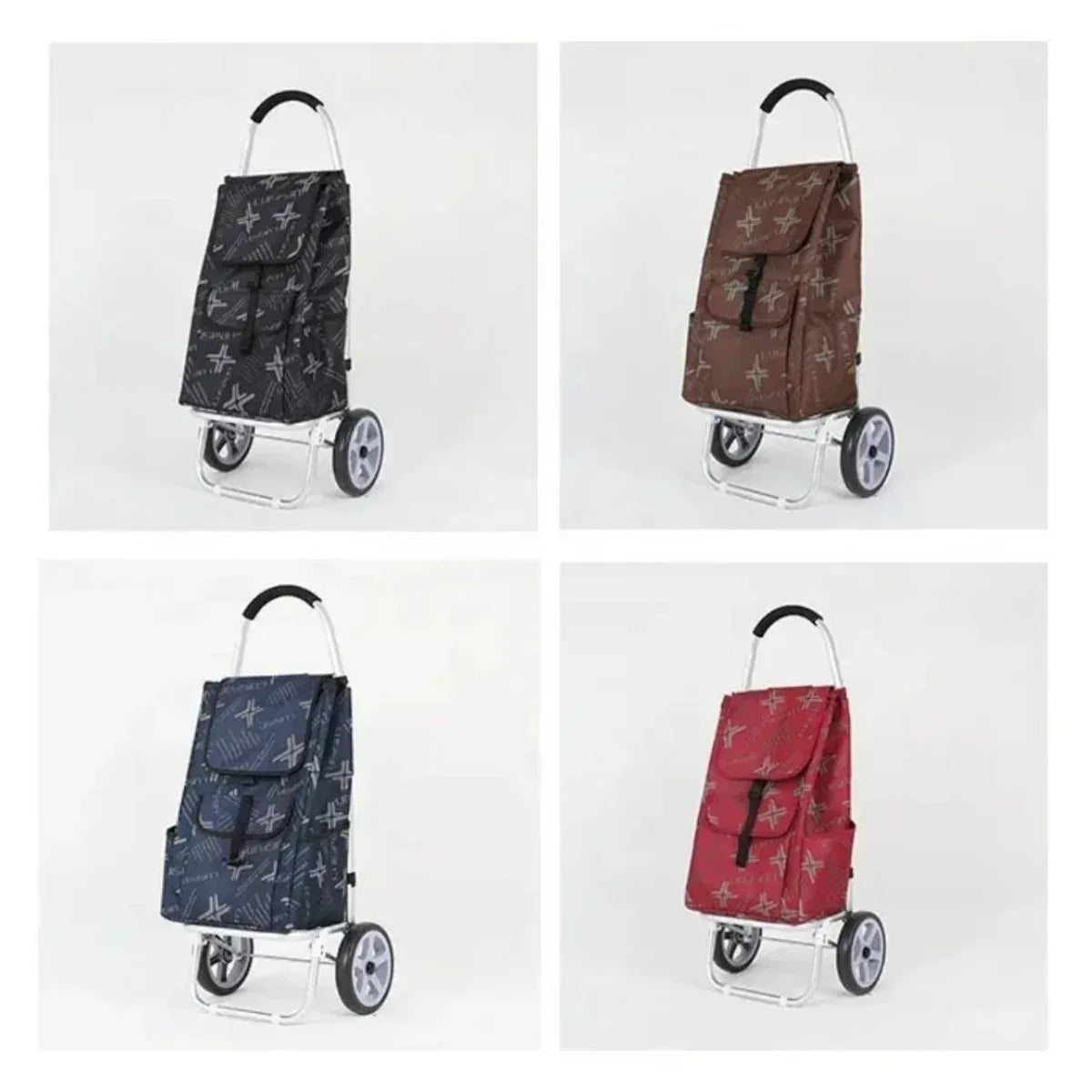 Carucior cumparaturi pliabil cu 2 roti rezistente si sac textil, detasabil cu 2 buzunare laterale, Naimeed D6873, capacitate 49L, 100x45x34cm, Negru