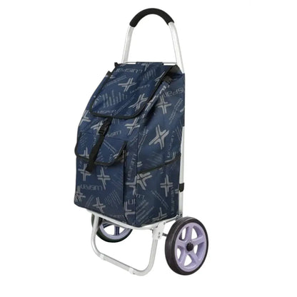 Carucior cumparaturi pliabil cu 2 roti rezistente si sac textil, detasabil cu 2 buzunare laterale, Naimeed D6871, capacitate 49L, 100x45x34cm, Albastru