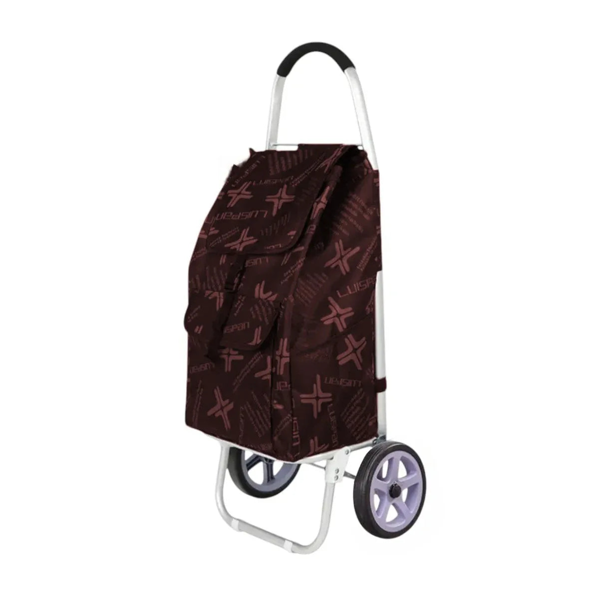 Carucior cumparaturi pliabil cu 2 roti rezistente si sac textil, detasabil cu 2 buzunare laterale, Naimeed D6872, capacitate 49L, 100x45x34cm, Maro