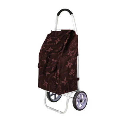 Carucior cumparaturi pliabil cu 2 roti rezistente si sac textil, detasabil cu 2 buzunare laterale, Naimeed D6872, capacitate 49L, 100x45x34cm, Maro