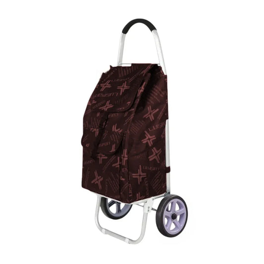 Carucior cumparaturi pliabil cu 2 roti rezistente si sac textil, detasabil cu 2 buzunare laterale, Naimeed D6872, capacitate 49L, 100x45x34cm, Maro