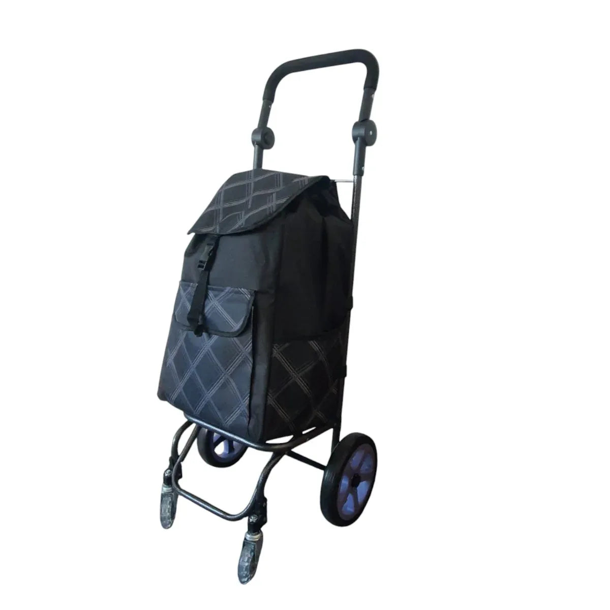 Carucior cumparaturi pliabil cu 4 roti rezistente si sac textil, detasabil cu 2 buzunare laterale, Naimeed D6874, capacitate 43.5L, 106x42x28cm, Negru