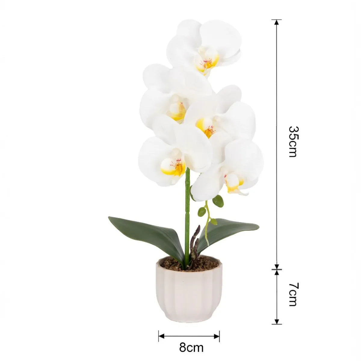 Orhidee cu aspect natural in ghiveci ceramic, 42 cm, Naimeed D6880, Alb