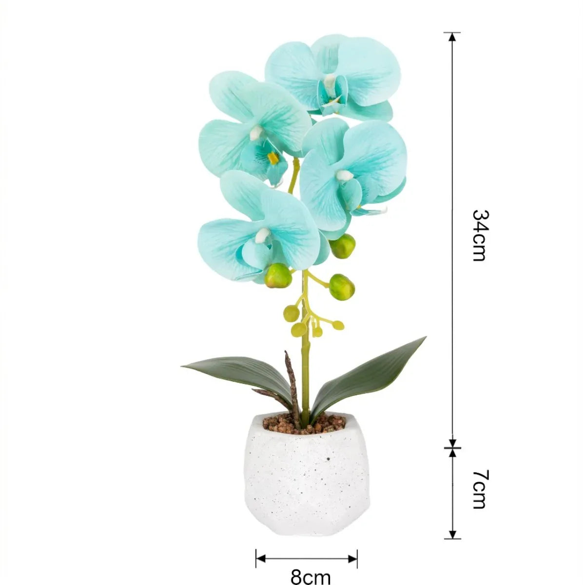 Orhidee cu aspect natural in ghiveci ceramic, 41 cm, Naimeed D6886, Turcoaz