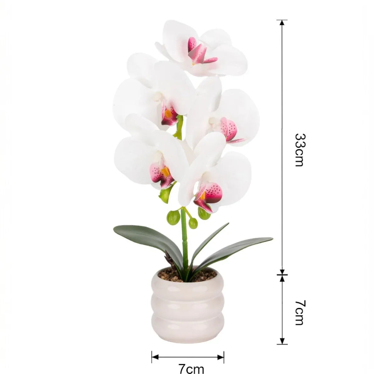 Orhidee cu aspect natural in ghiveci ceramic, 40 cm, Naimeed D6887, Alb