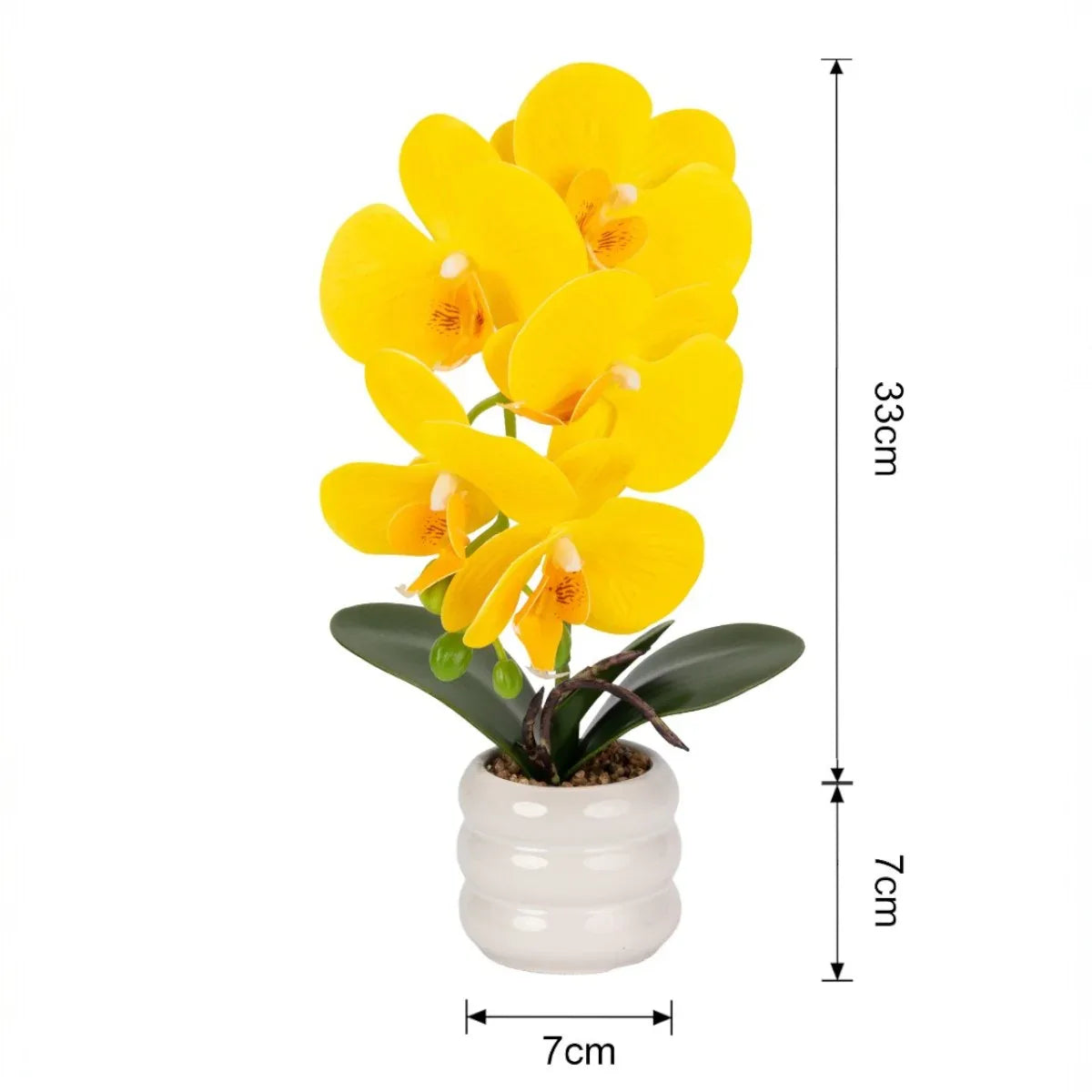 Orhidee cu aspect natural in ghiveci ceramic, 40 cm, Naimeed D6890, Galben