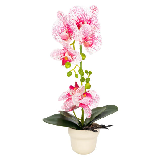 Orhidee cu aspect natural in ghiveci ceramic, 49 cm, Naimeed D6898, Roz/Alb
