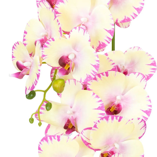 Orhidee cu aspect natural in ghiveci ceramic, 79 cm, Naimeed D6901, Galben pal