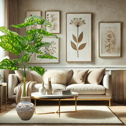 Planta decorativa artificiala, fara ghiveci, tip Dieffenbachia, Naimeed D6942, 95 cm, Verde