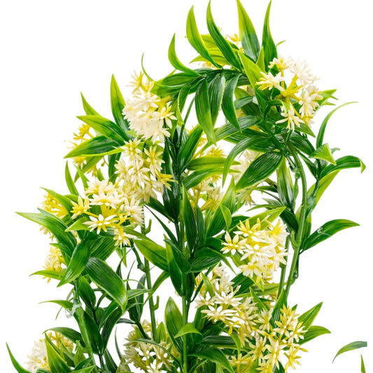 Planta decorativa artificiala, fara ghiveci, tip Iasomie, Naimeed D6955, 105 cm, flori Galben/Alb