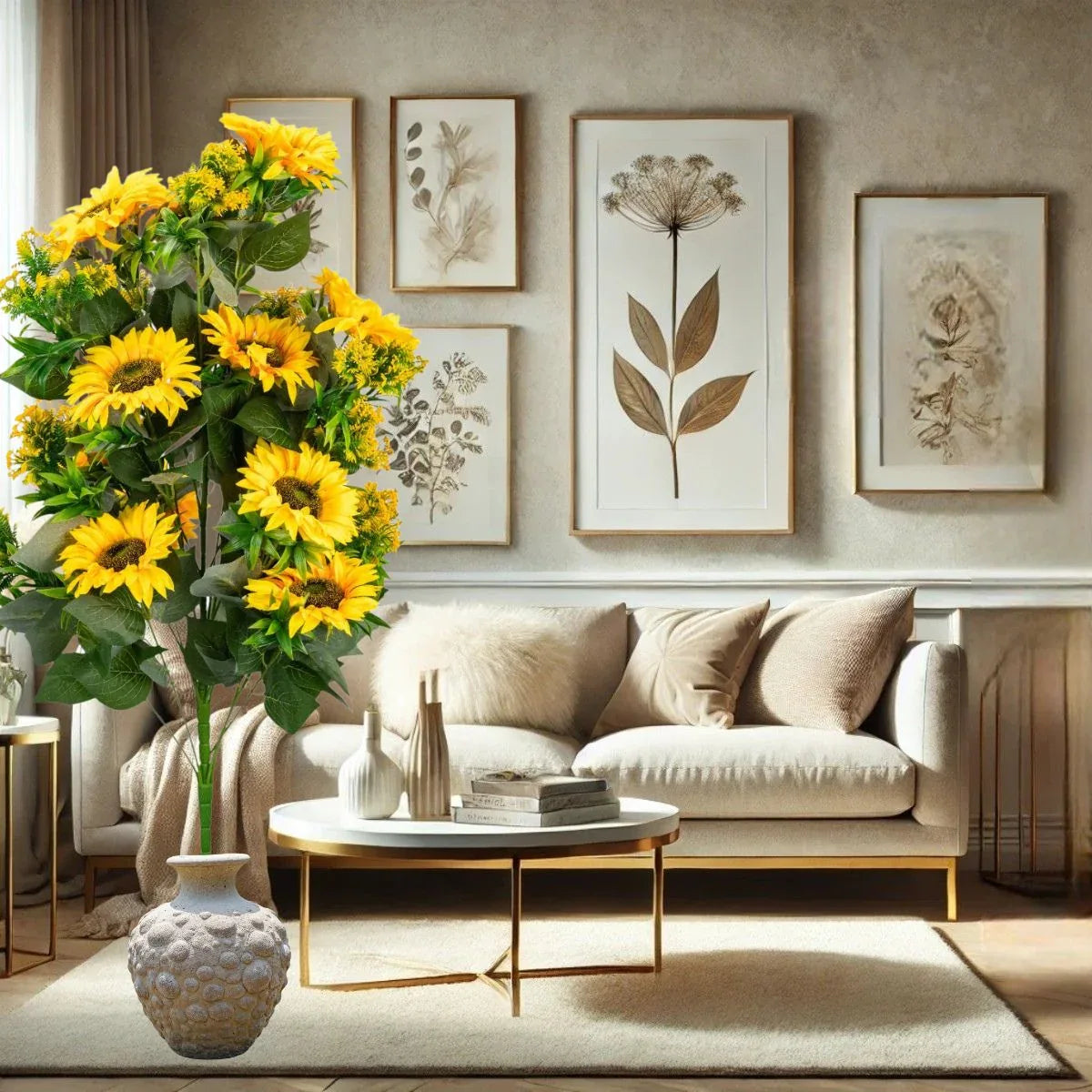 Planta decorativa artificiala, fara ghiveci, tip Floarea-soarelui, Naimeed D6956, 102 cm, Galben