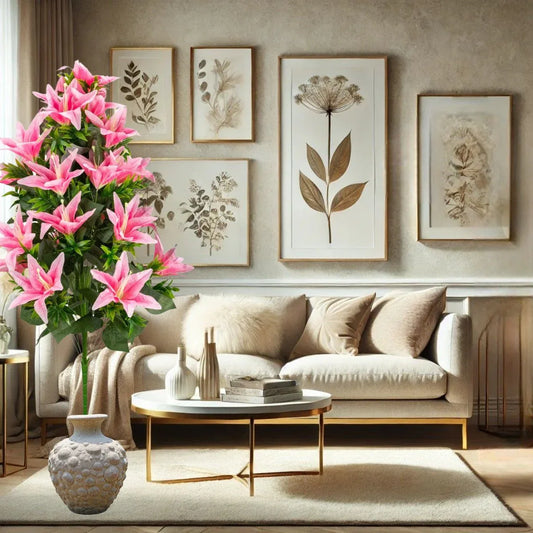 Planta decorativa artificiala, fara ghiveci, tip Crin, Naimeed D6957, 102 cm, Roz