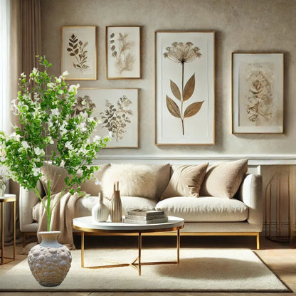 Planta decorativa artificiala, fara ghiveci, tip Eucalipt, Naimeed D6963, 80 cm, Alb