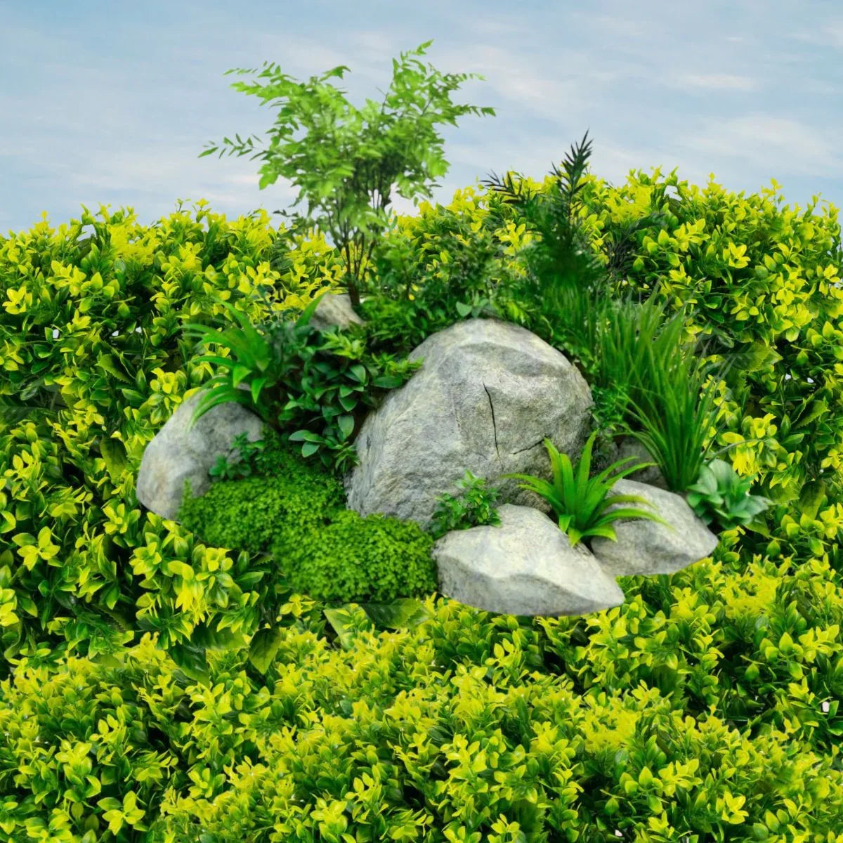 Planta decorativa artificiala, fara ghiveci, tip Buxus, Naimeed D6967, 80x40 cm, Galben/Verde