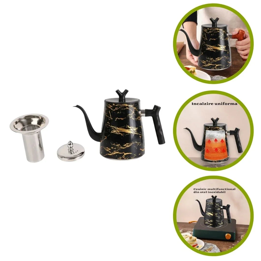 Ceainic cu infuzor si capac, design elegant, otel inoxidabil/plastic, 1500ml, 16.5x13x10cm, Naimeed D6971, Negru