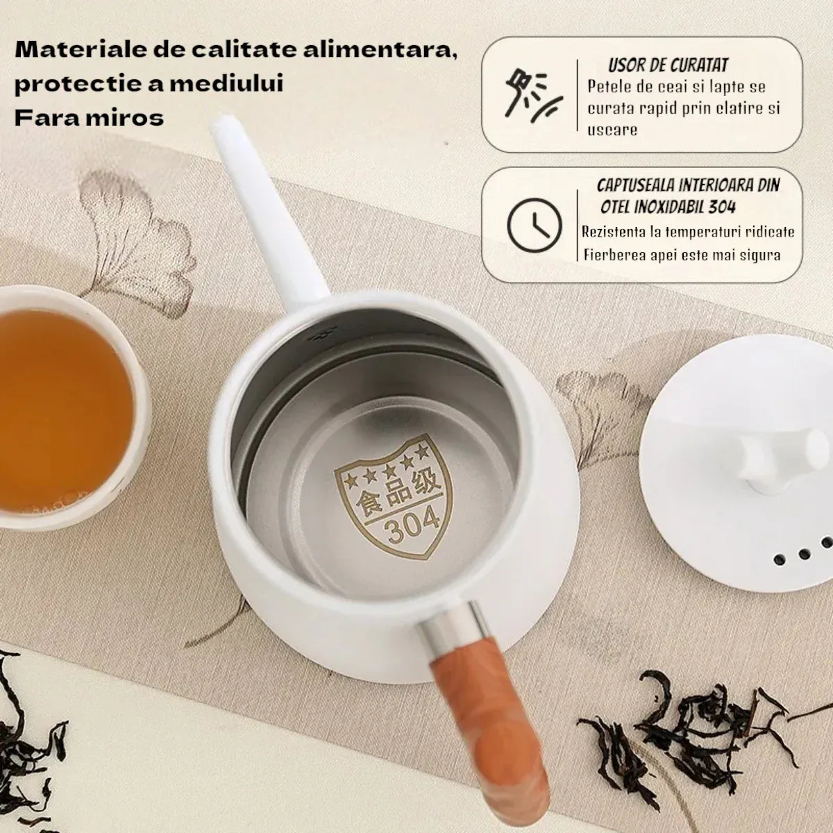 Ceainic cu infuzor si capac, design elegant, otel inoxidabil/plastic, 1500ml, 16.5x13x10cm, Naimeed D6972, Alb