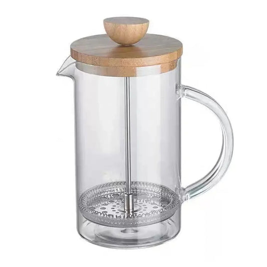 Infuzor French Press din Sticla Borosilicata cu capac din Bambus, Capacitate 800ml, Naimeed D6973, Sticla/Bambus
