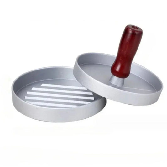 Presa  pentru burgeri, din aluminiu cu maner din lemn, 11.5x7.5cm, Naimeed D6996, Argintiu