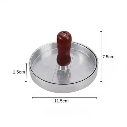 Presa  pentru burgeri, din aluminiu cu maner din lemn, 11.5x7.5cm, Naimeed D6996, Argintiu