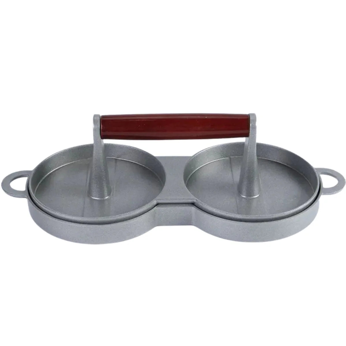 Presa dubla pentru burgeri din aluminiu cu maner din lemni,28.5x12x8.5cm, Naimeed D6998, Gri