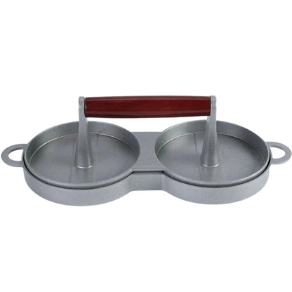 Presa dubla pentru burgeri din aluminiu cu maner din lemni,28.5x12x8.5cm, Naimeed D6998, Gri