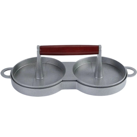 Presa dubla pentru burgeri din aluminiu cu maner din lemni,28.5x12x8.5cm, Naimeed D6998, Gri