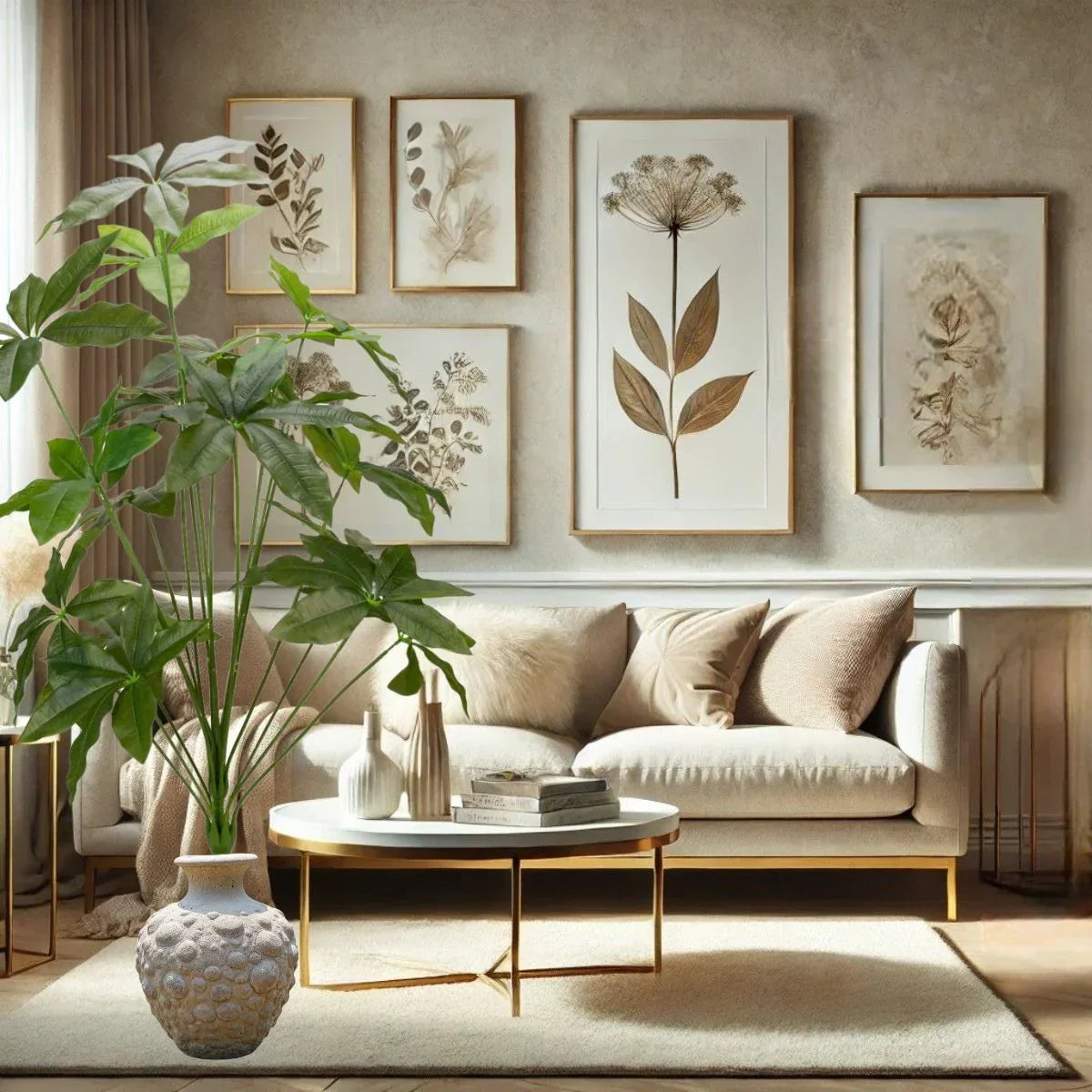 Planta decorativa artificiala, fara ghiveci, tip Pachira, Naimeed D7027, 90 cm, Verde