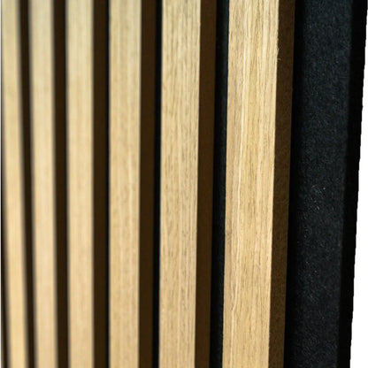 Set 6 Panouri riflaj acustic decorativ, MDF si pasla, Naimeed D7102, 270x30x1.8cm, Stejar deschis