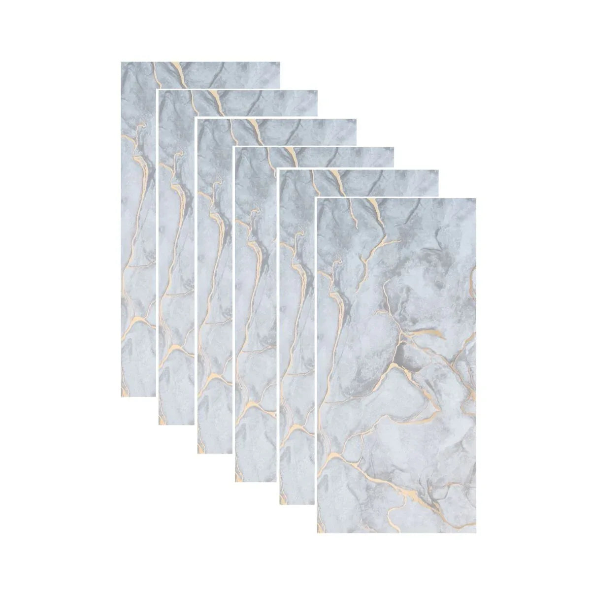 Set 6 panouri decorative autoadezive cu folie de aluminiu, efect marmura,  suprafata acoperita 1.08 m², Naimeed D7106, 60x30 cm, Gri