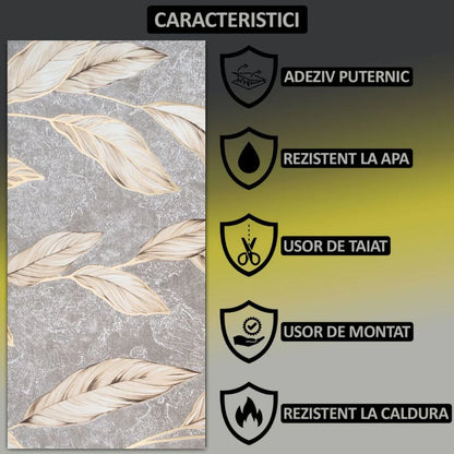 Set 6 panouri decorative autoadezive cu folie de aluminiu, efect marmura,  suprafata acoperita 1.08 m², Naimeed D7114, 60x30 cm, Gri