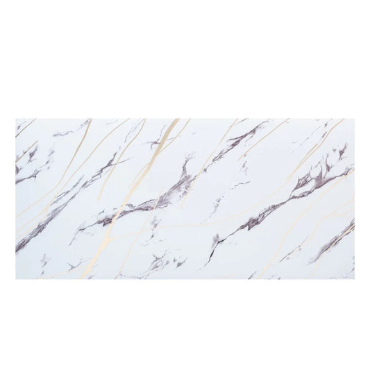 Set 6 panouri decorative autoadezive cu folie de aluminiu, efect marmura,  suprafata acoperita 1.08 m², Naimeed D7124, 60x30 cm, Alb