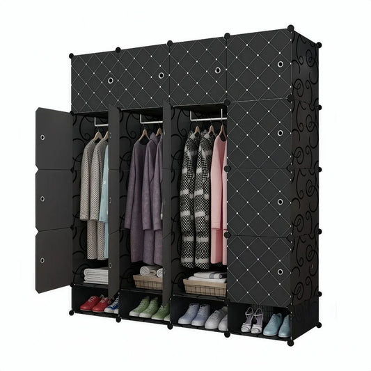 Dulap Modular, 16 Usi, Naimeed D7135, 162x145x37cm, Negru