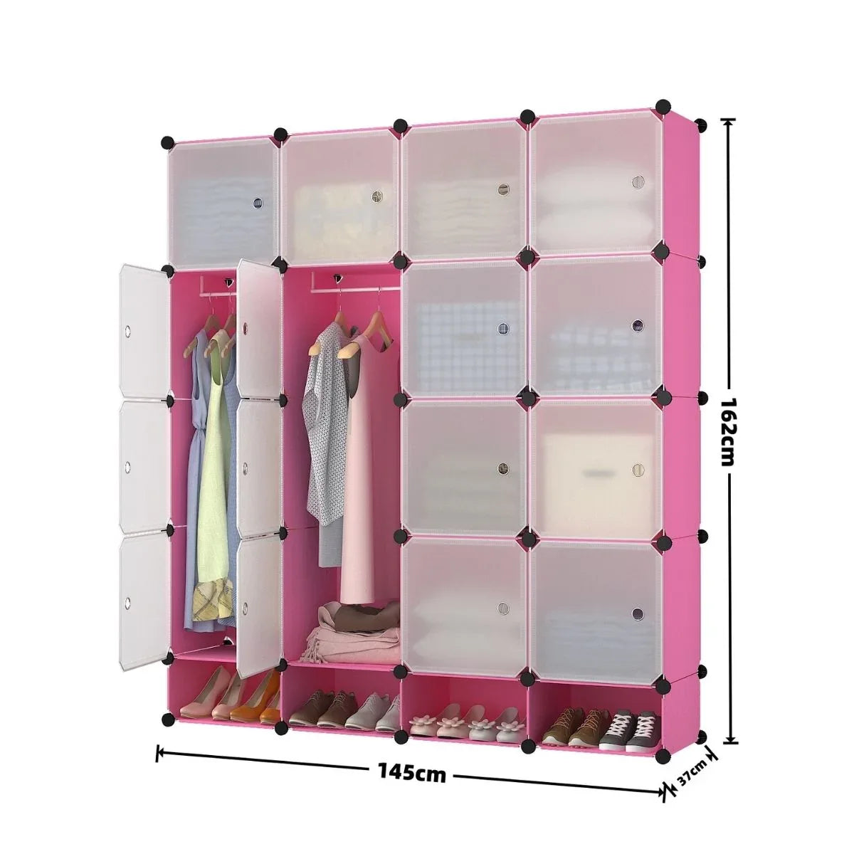 Dulap Modular, 16 Usi, Naimeed D7140, 162x145x37cm, Roz