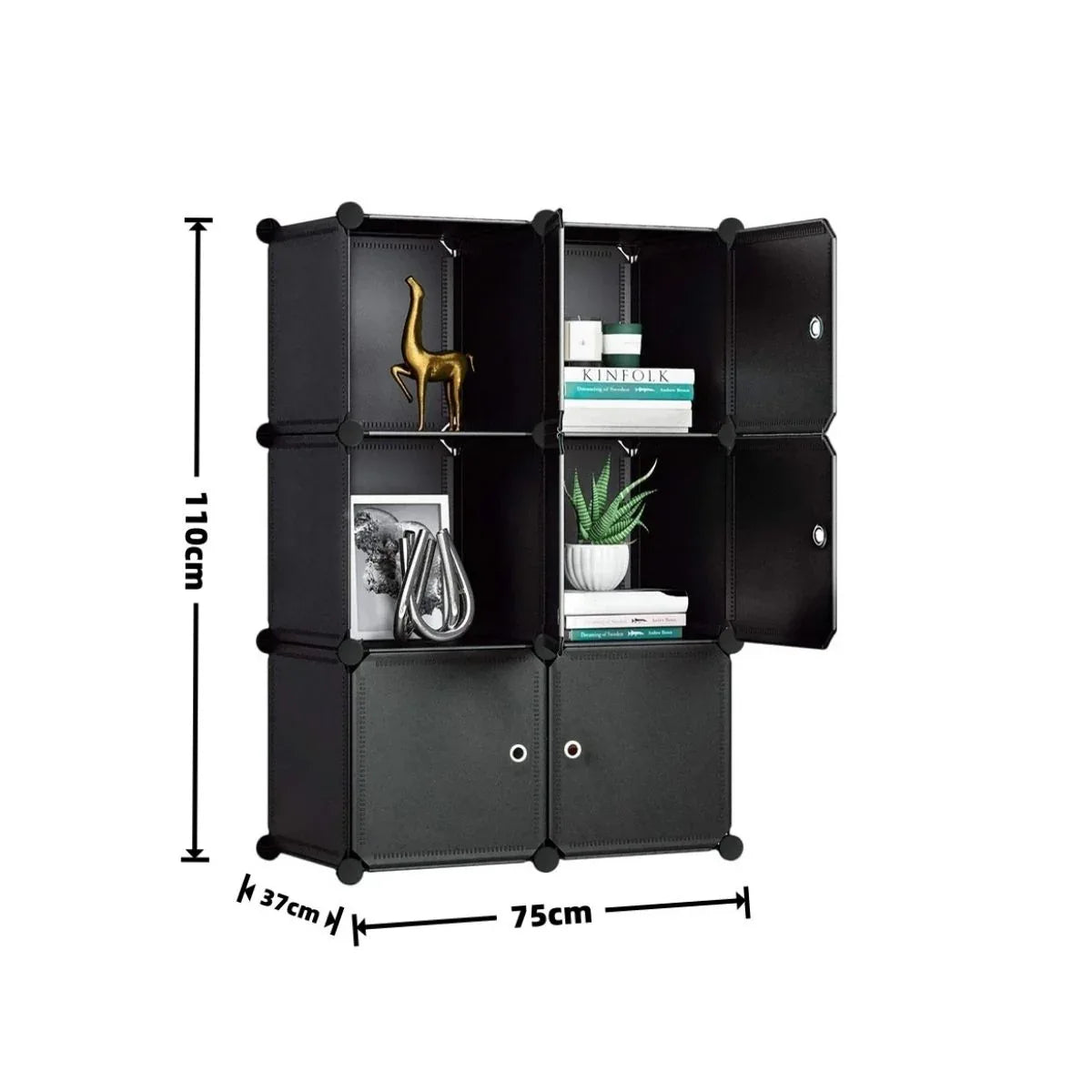 Dulap Modular, 6 Usi, Naimeed D7150, 110x75x37cm , Negru