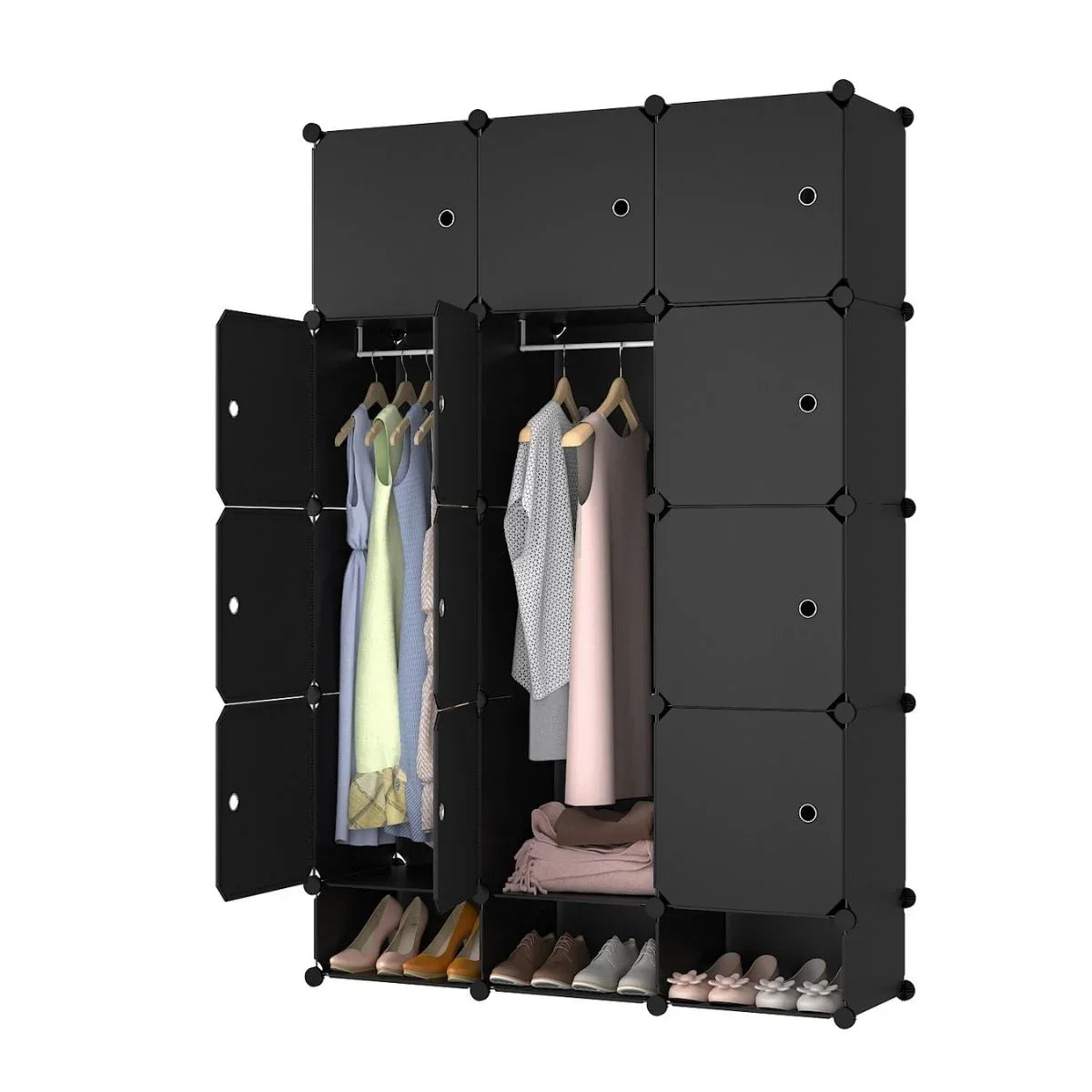 Dulap Modular, 12 Usi, Naimeed D7151, 127x75x37cm, Negru