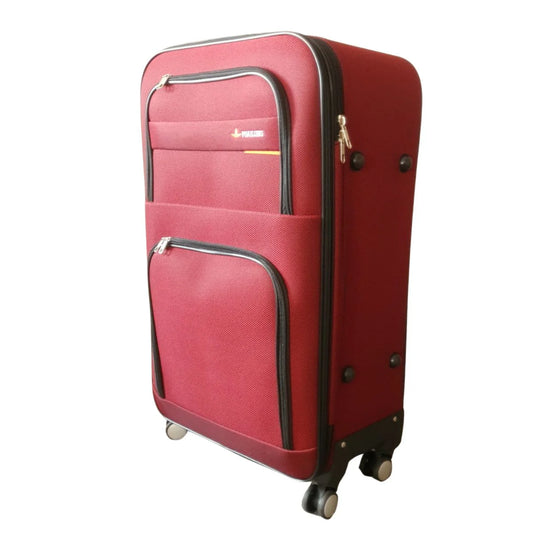 Troler voiaj, Mic, Naimeed D7175, 4 roti duble 360 grade, material textil, inchidere cifru, Rosu, 36x22x55cm